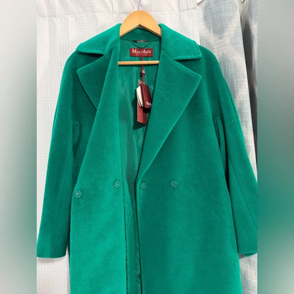 MaxMara Women's Vibrant Green Sydney Alpaca and Wool blend Coat. - Picture 6 of 14